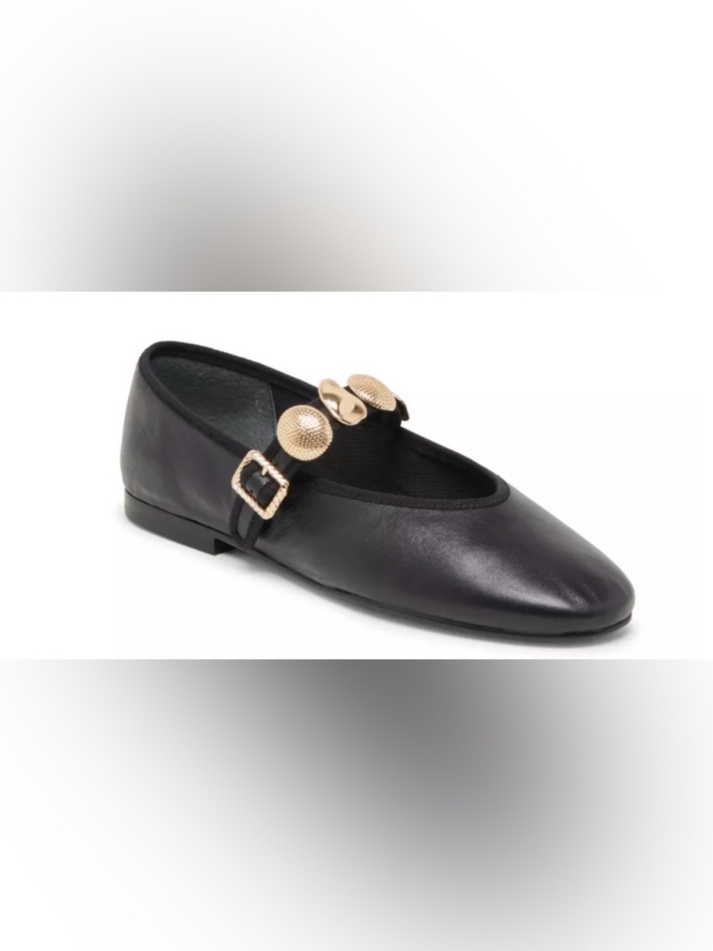 Dolce Vita Black Leather Ballet Flat with Gold Medallion Accents